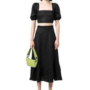 Reformation Elegant Black Linen Women's Skirt and Top (2 PC Set)